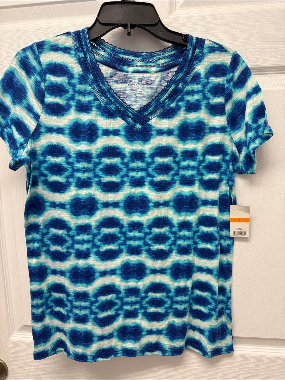 Kim Rogers Blue Tie-Dye V-Neck Short Sleeve Top